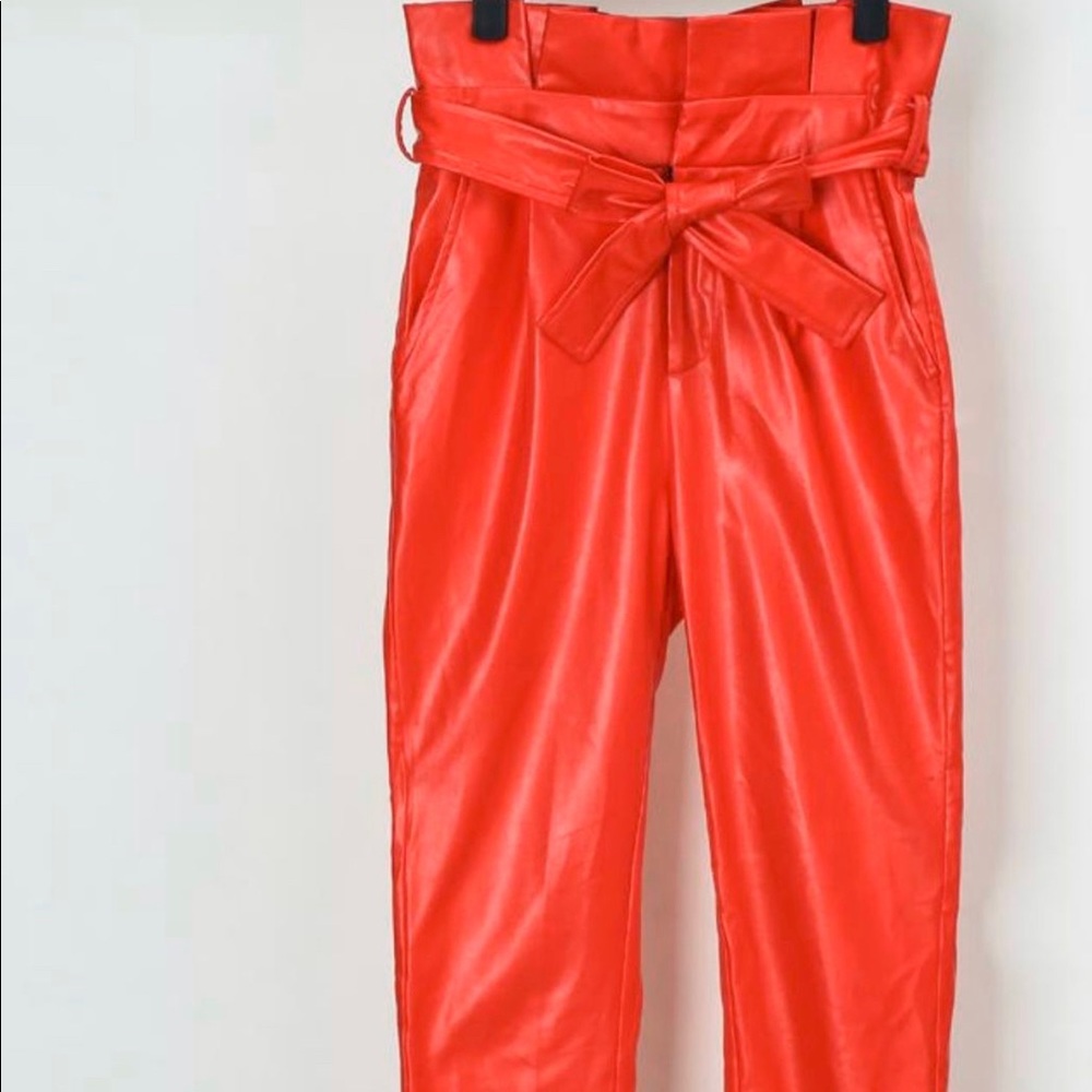 Paperbag High Waist Belted PU Pants Size Large - Picture 2 of 4